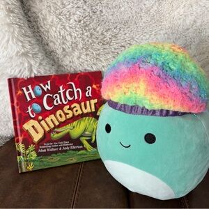 Rainbow Dinosaur Sqishmallow Toy with Book Bundle